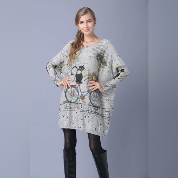 Mixed Print Dolman Sleeve Longline Knit Top - Picture 3 of 9